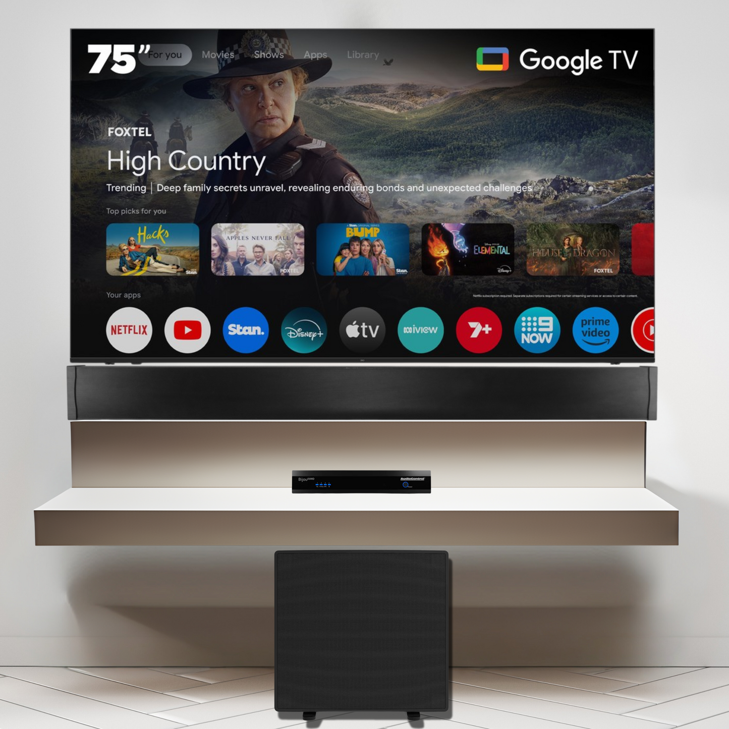 Origin Soundbar + Slim Sub + AudioControl Bijou
